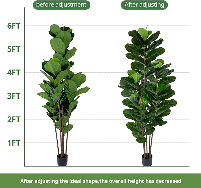 Faux Fiddle Leaf Fig Tree 6 FT - Artificial Ficus Tree with Tall Artificial Plants 69 Fiddle Leaves Greenery - Lifelike Fake Tree for Home Decor Living Room Indoor Outdoor