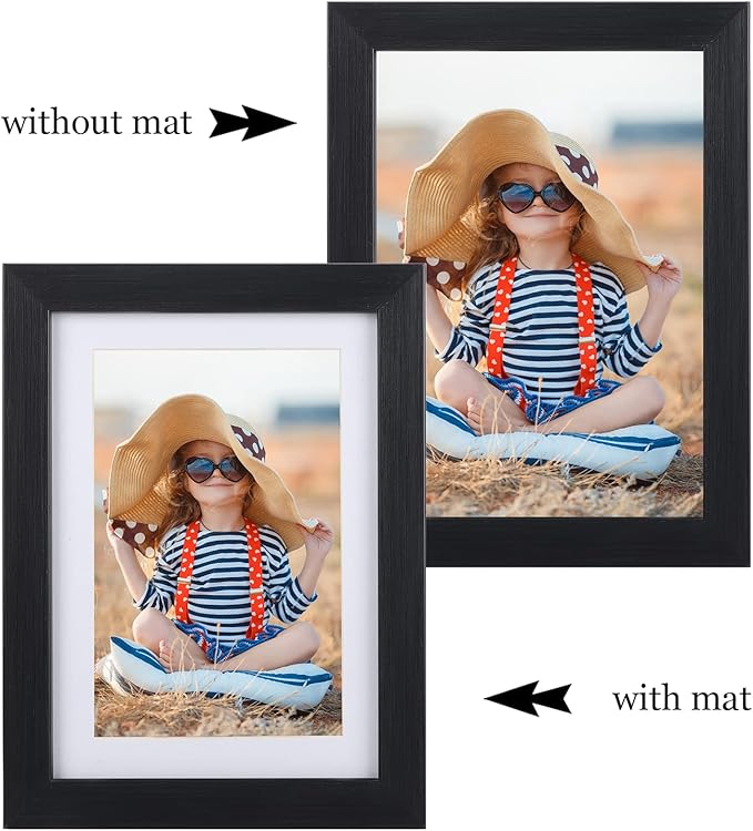 Giftgarden 4x6 Picture Frame Set of 4, 5x7 Frames Matted to 4 by 6 Pictures with Mat or 5 by 7 Photos without Mat, Wall Hanging or Tabletop Display, Black