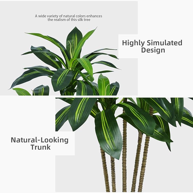 Artificial Dracaena Tree 5FT - Faux Tree with Black Tall Planter - Fake Tropical Yucca Floor Plant Potted - Artificial Silk Tree for Home Office Living Room Decor Indoor
