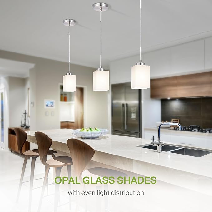 ASD Single Mini-Pendant Ceiling Light Fixture | 60W E26 Socket 120V | Dimmable, LED/CFL/Incandescent Bulbs Compatible, ETL Listed | Hanging Kitchen Island Lighting, Frosted Drop Lamp | Nickel, 12 Pack