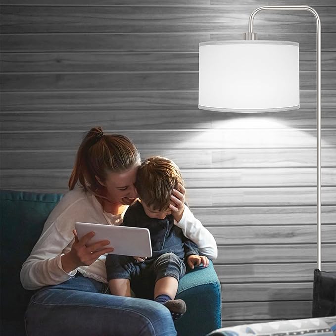 [Upgraded] LED Floor Lamp for Living Room, 3 Color Temperature Floor Lamp with Foot Switch Modern Standing Lamp Tall Pole Floor Reading Lamp for Bedroom Study Room, Bulb Included Silver (One Shade)