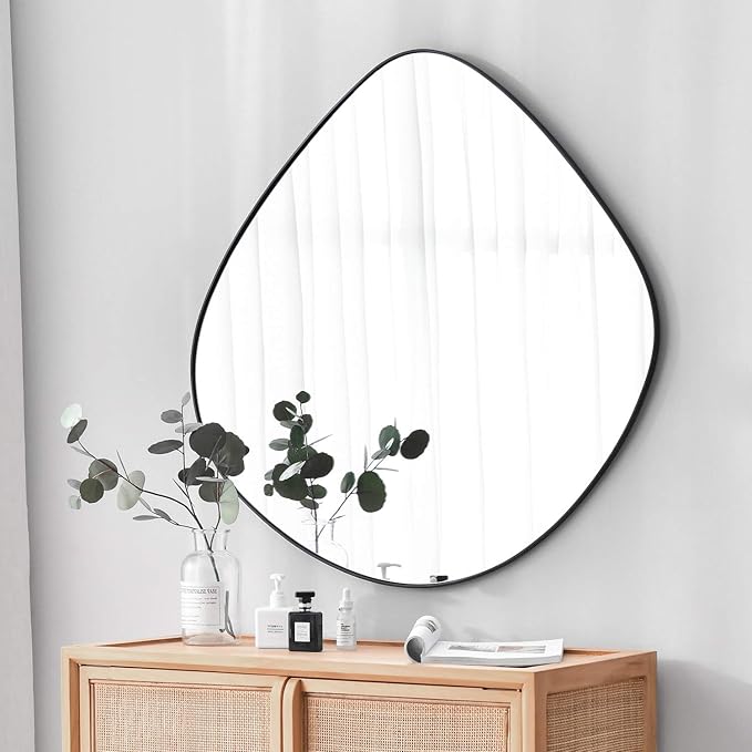 Irregular Wall Mirror Matel Matte Black Framed Wall Mirror for Living Room Bedroom Bathroom Entryway Wall Decor 32" L x 32" W ELE-002B