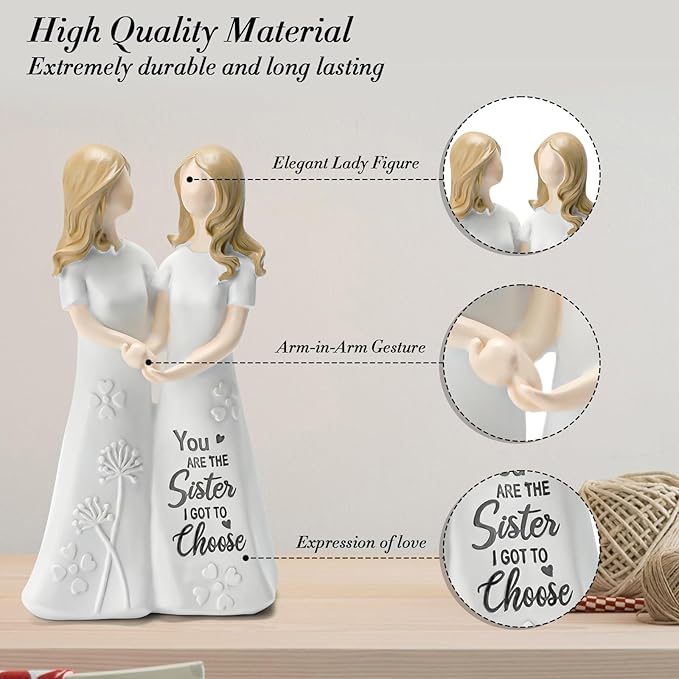 INLOMEM Friendship Gifts for Best Friends Women - Resin Sister Figurines Best Friend Sister Birthday Gift Ideas Unique Gifts for Sisters from Sister - Hand-Painted Figure (White)