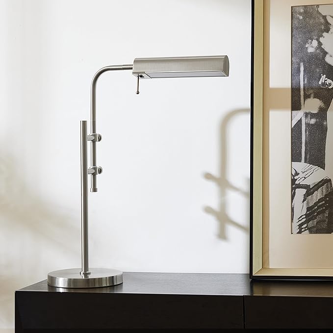 VONLUCE Rustic Desk Lamp, Adjustable Industrial Style Metal Table Lamp, 3 Color Temperatures LED Reading Lamp for Living Room Bedroom Office, Brushed Nickel