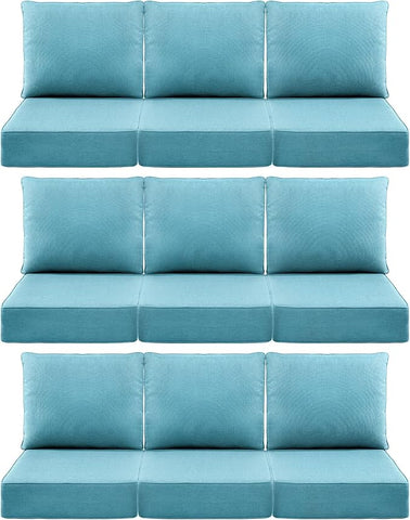 Luxury 6" Outdoor Cushions for Patio Furniture, 24x24x6 Thick Seat Cushion Set of 9, Fade Resistant Couch Chair Replacement Cushions High Density Deep Wicker Chair Cushion w/Removable Cover, Teal