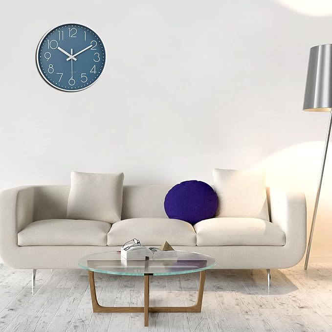 Large Wall Clock Decor for Pool Patio Home Bedroom Living Room (Blue 13.5 Inch)