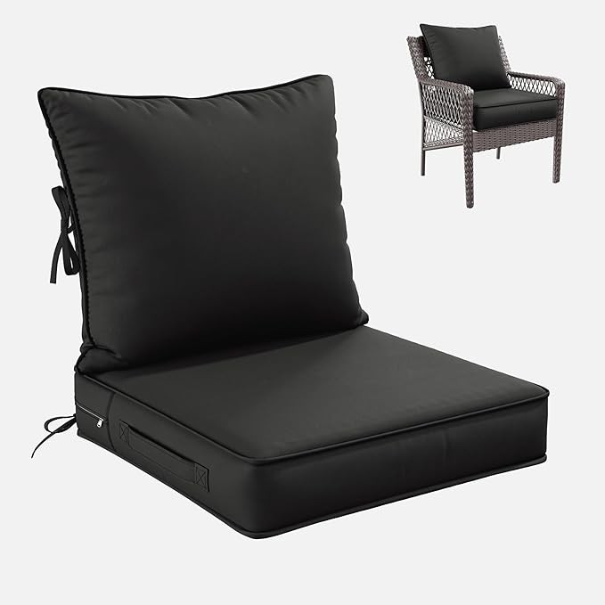Premium Outdoor Seat Cushion Chair Cushions for Patio Furniture 22 L X 22 W X 4 H Waterproof & Fade Resistant Deep Seat and Backrest Cushion Set with Removable Covers for Chair, Sofa