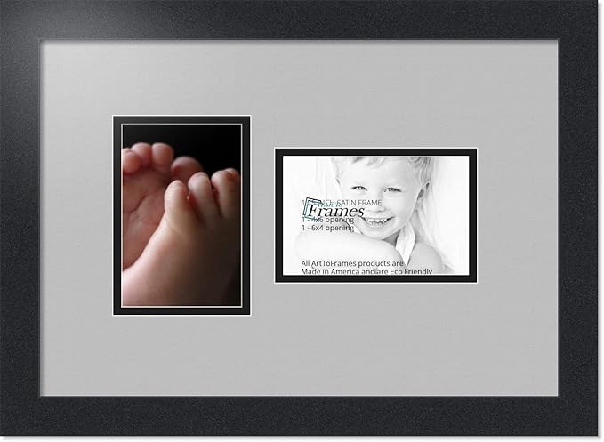 ArtToFrames Double-Multimat-102-88/89-FRBW26079 Collage Photo Frame Double Mat with 2-4x6 Openings and Satin Black Frame
