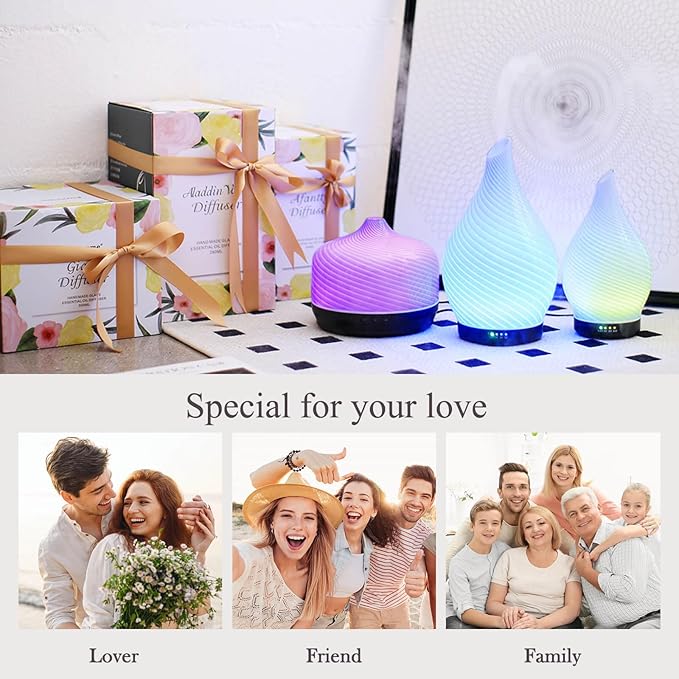 Porseme 280ml Essential Oil Diffuser Glass Color Changing Aroma Air Diffusers Aromatherapy Ultrasonic Cool Mist Humidifier 7 Running Hours Waterless Auto-Off for Sleeping, Yoga, Spa (Pure Purple)