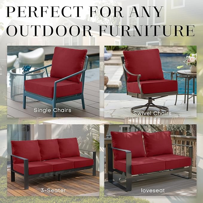 Patio Cushions for Outdoor Furniture - 24×24 Inches High Back and Deep Seating Outdoor Cushion for Patio Chairs Sofa Couch Loveseat Water Resistant(Red/2 Set/No Button)