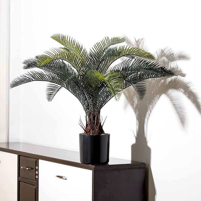 ALLTOP TURF Nearly Natural 20" Artificial Cycas Plant(18 Leaves) Fake Revoluta Sago Palm Tree for Indoor Home Garden Office Store Floor Decoration, with Black Pot