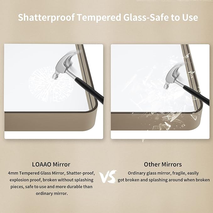 LOAAO 36”X36” Bronze Bathroom Mirrors for Vanity, Rounded Rectangle Brushed Bronze Metal Frame Mirror, Anti-Rust, Tempered Glass, Hangs Horizontally or Vertically
