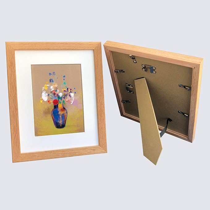 11x14 Picture Frame Set of 2 OAK Solid Wood with Real Glass for Pictures 8x10 with Mat or 11x14 Without Mat, Wall Mount or Tabletop Gallery Photo Frames(2 Pack, Oak)