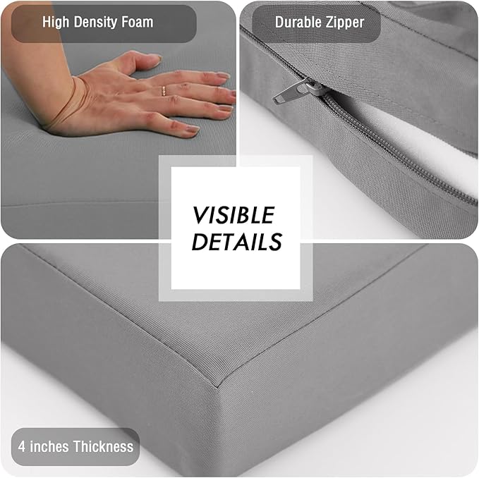 idee-home Outdoor Loveseat Cushions, Waterproof Patio Loveseat Cushion, Outside Couch Hampton Bay Deep Seat Cushion Replacement Set, Patio Love Seat Sofa Cushions for Furniture, 46" x 26" Grey