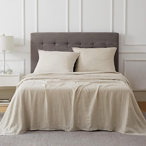 Talasily Linen Sheets-Queen Size Sheets Set,Blend from Linen Cotton Bedsheets,All Seasons Soft Breathable 4 Piece Set-Beige