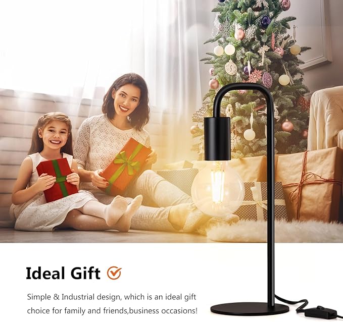 Industrial Table Lamp for Bedroom, Bed Side Table Lamps for Nightstand with Wire Switch, E26 Socket Base, Modern Nightstand Lamp for Living Room, Reading, Office, Bulb Not Included