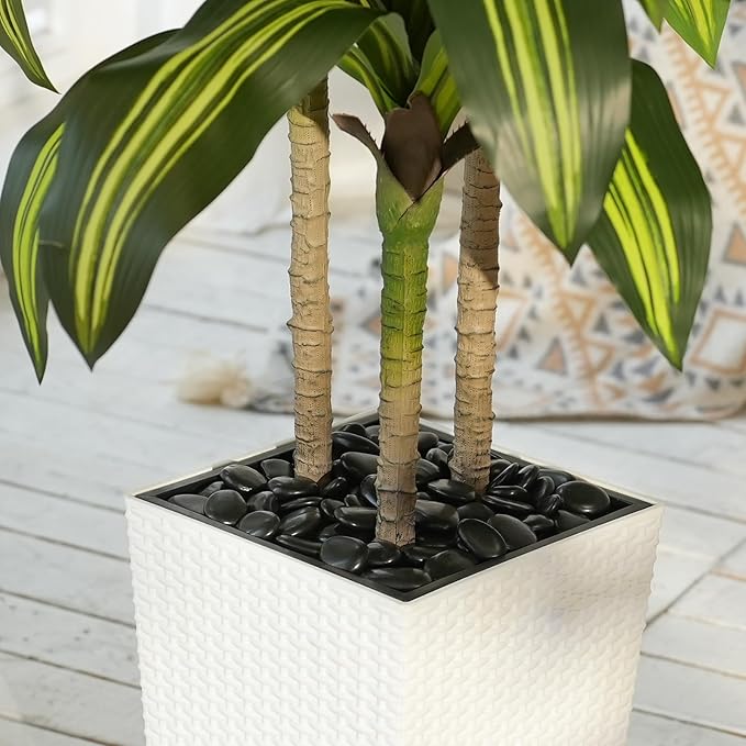 Artificial Dracaena Tree 5ft – UV Resistant Tall Fake Plant with Large Taper Planter & Pebbles– Large Potted Faux Tree for Indoor & Outdoor, Living Room, Office, Porch, Home Decor, VN127