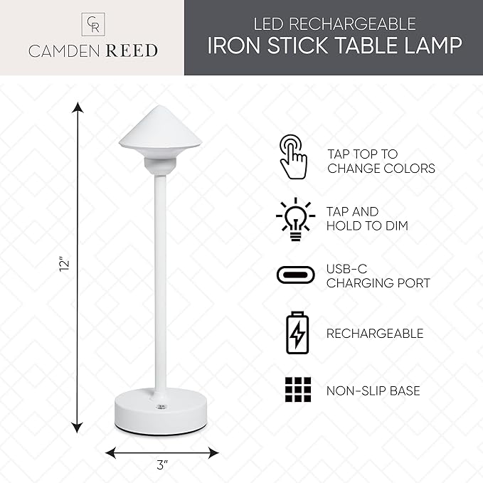 Camden Reed Table Lamp, Desk lamp, 3 Different Lighting Modes, Modern Minimal Design for Dinner/Coffee Table/Restaurant/Bedroom, Cone White