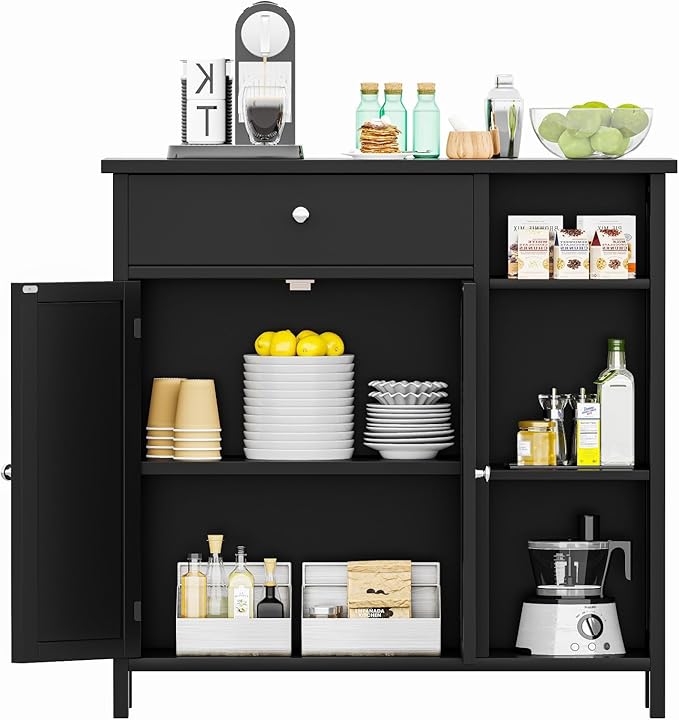 Irontar Bathroom Cabinet with Doors, Bathroom Floor Cabinet with Drawer & Adjustable Shelf, Kitchen Cupboard Storage for Living Room, Entryway, Black
