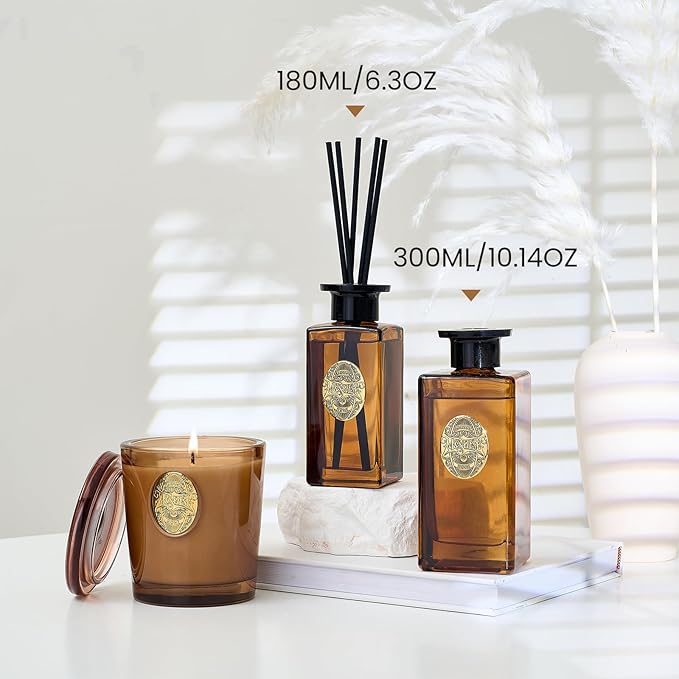 M&SENSE 10.14 oz Large Reed Diffuser Set | Under The Fig Scent Home Oil Diffuser with Sticks |Hotel Collection Non-Toxic Essential Oil |for Bedroom Bathroom Living Room