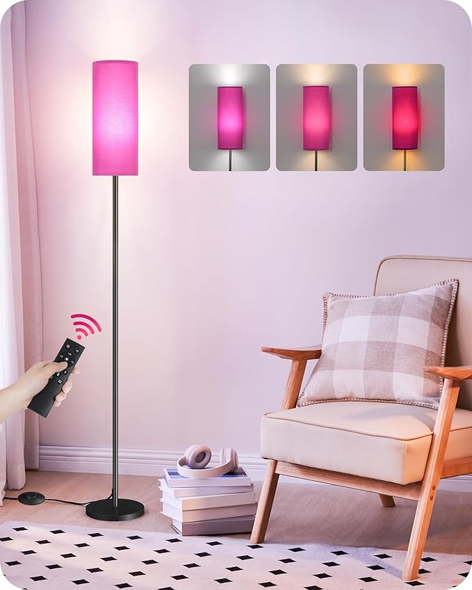 Dimmable Purple Floor Lamp for Living Room with Remote and Foot Switch, Corner Floor Lamp for Bedroom, 66" Standing Tall Lamp, 10W 900LM Bulb Included, 3000K-6500K, Linen Shade, FCC Listed Z06LD05W1