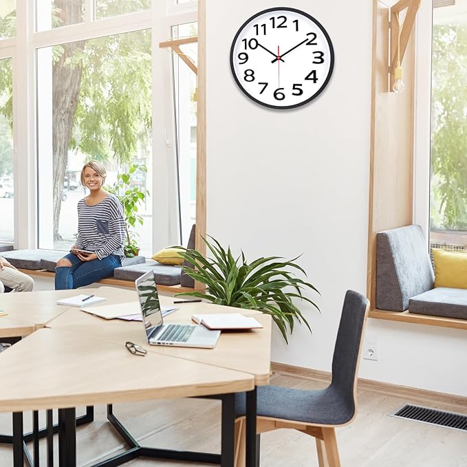 Wall Clock 12 Inch Silent Non-Ticking Big Numbers Easy to Read Wall Clocks Decorative for Office School Bedroom Home
