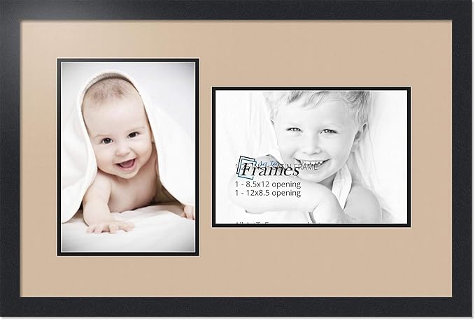 ArtToFrames Collage Photo Frame Double Mat with 2 - 8.5x12 Openings and Satin Black Frame