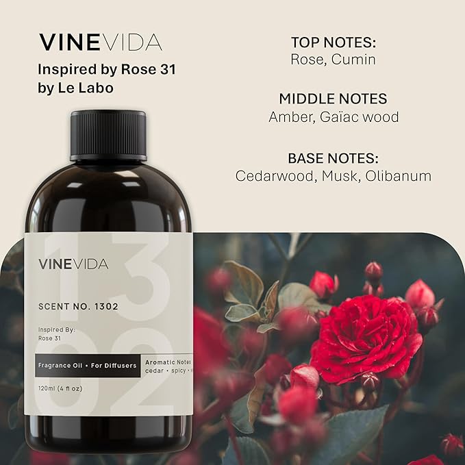 VINEVIDA [Gallon (128 Fl Oz)] Scent NO. 1302 Fragrance Oil for Cold Air Diffusers, Aromatic Notes of Cedarwood Spicy Woody, Essential Oils for Diffuser Oil Refill & Air Freshener Room Spray