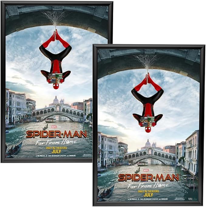 SnapeZo 2-Pack 24x36 Inches Black Poster Frames, Front-Loading Snap Frame, 1" Aluminum Profile, Wall Mounted
