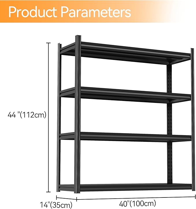 Tall Bookshelf with Open Shelves, Metal Office Book Shelf, Adjustable Organizer Bookcase, Standing Storage Organizer Shelf for Living Room (40" W*14" D*44" H)