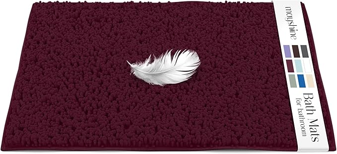 MAYSHINE Plush Shaggy Chenille Bath Mat | Extra Soft, Super Absorbent, Non-Slip Bathroom Rug | Fluffy Microfiber, Area Rug Sets for Bathroom Floor, Kitchen, Living Room | 39"x24" | Burgundy