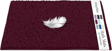MAYSHINE Plush Shaggy Chenille Bath Mat | Extra Soft, Super Absorbent, Non-Slip Bathroom Rug | Fluffy Microfiber, Area Rug Sets for Bathroom Floor, Kitchen, Living Room | 39"x24" | Burgundy