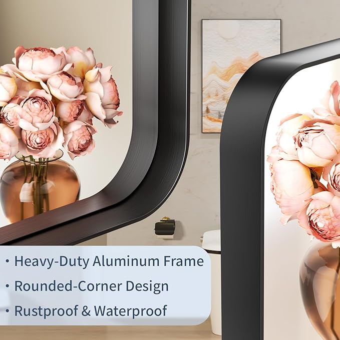 30×36 Framed Mirrors for Wall - Rectangle Black Vanity Mirror with Tempered Glass & Rounded Corners for Bathroom Sink, Bedroom, Hallway, Restroom, Rustproof Frame, Horizontal/Vertical, Modern
