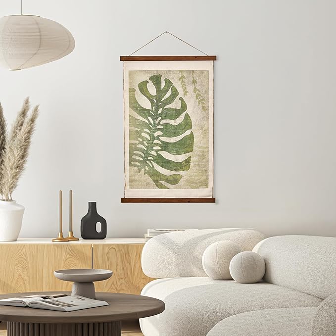 American Art Decor Leaf Wall Scroll Tapestry with Rope