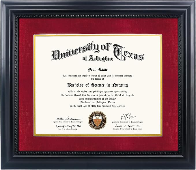 11x14 Diploma Degree Frame with Red Mat or Display 15x18 Certificates without Mat,Solid Wood,Black Finish with Intricate Black Rope Detail,UV Protection Acrylic