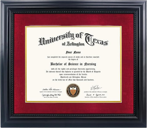 11x14 Diploma Degree Frame with Red Mat or Display 15x18 Certificates without Mat,Solid Wood,Black Finish with Intricate Black Rope Detail,UV Protection Acrylic