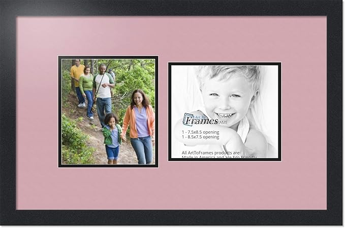 ArtToFrames Collage Photo Frame Double Mat with 2-7.5x8.5 Openings with Satin Black Frame and Seashell mat.