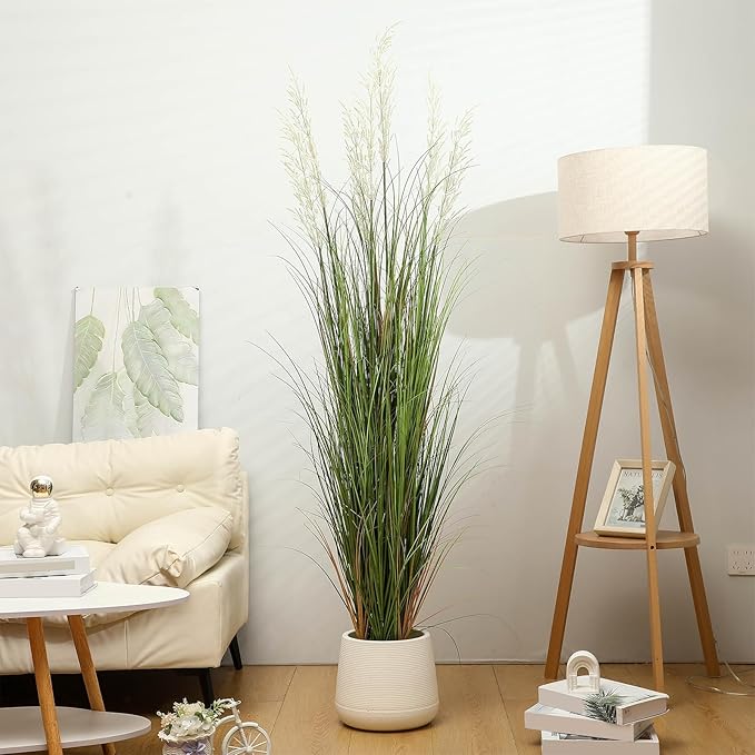 Jexine 2 Pcs 6 ft Tall Artificial Grass Plant Potted Artificial Greenery Floor Plants Faux Pampas Grass Tall in Pot for Housewarming Gift House Garden Bathroom Lobby Outdoor Decoration