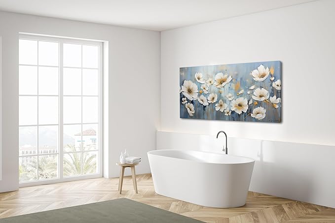 Blooming White Flowers Plants Wall Art Decor Artwork for Bedroom (30x60 Inches)