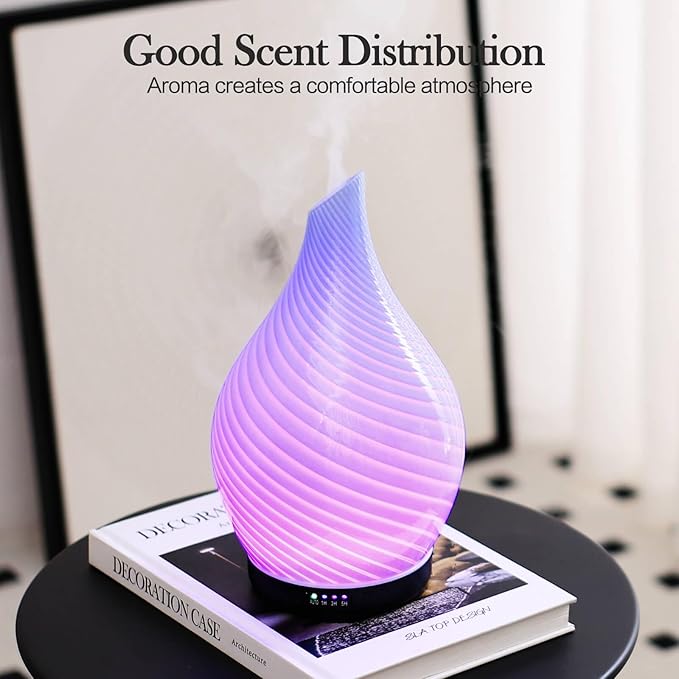 Porseme 280ml Essential Oil Diffuser Glass Color Changing Aroma Air Diffusers Aromatherapy Ultrasonic Cool Mist Humidifier 7 Running Hours Waterless Auto-Off for Sleeping, Yoga, Spa (Pure Purple)