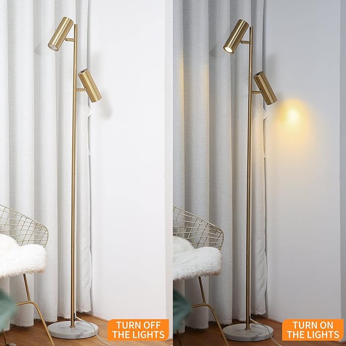 Hsyile Lighting KU300211 Cozy Elegant Modern Creative Bedroom & Living Room Floor Lamp,Tall Pole Uplight for Office - Brass Finish - Adjustable Tree Floor Lamp with 2 Lights