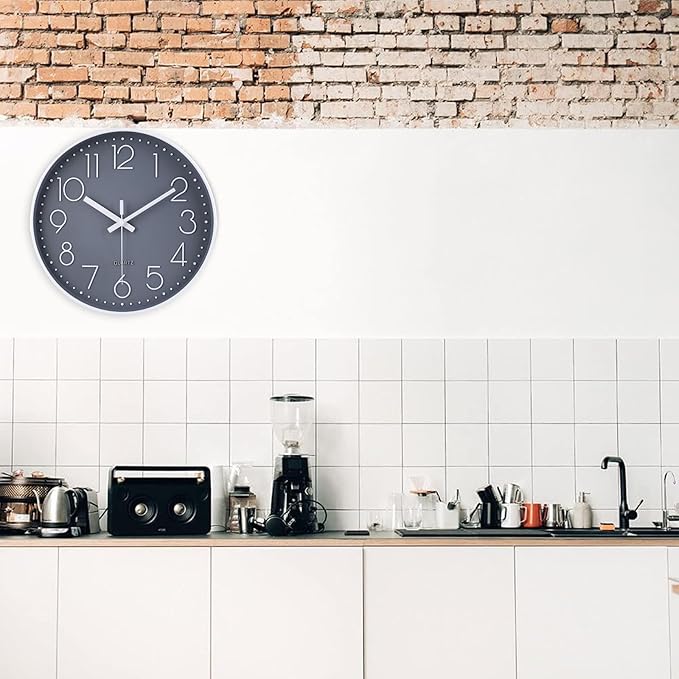 jomparis Wall Clock 12 Inch Non-Ticking Silent Battery Operated Round Wall Clock Modern Simple Style Decor Clock for Home/Office/School/Kitchen/Bedroom/Living Room