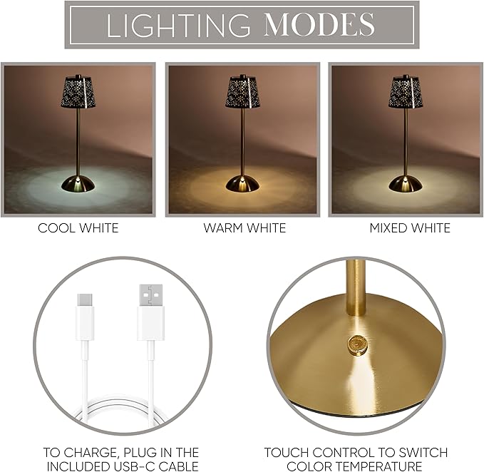 Camden Reed Table Lamp, Desk lamp, 3 Different Lighting Modes, Modern Minimal Design for Dinner/Coffee Table/Restaurant/Bedroom, Gold
