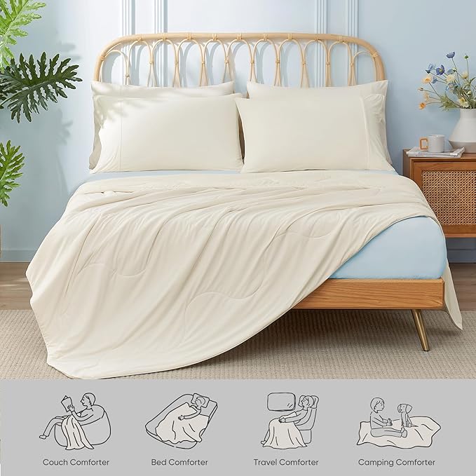 Snuggle Sac Cooling Comforter Twin Size, Breathable Cooling Blankets for Hot Sleepers and Night Sweats, Summer Comforters for Twin Size Bed, Soft Lightweight Blankets, 68x90 Inches, Snow Ivory