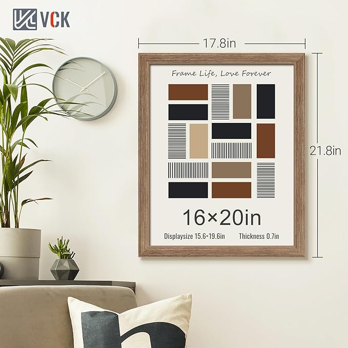 VCK 16x20 Picture Frames for Wall 5 Pack, Brown Walnut Wood Poster Frame, Exclusive Wood Grain, Wall Mounting Hanging