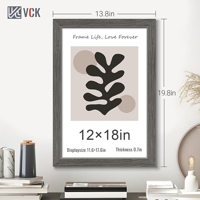 VCK 12x18 Frame Set of 5, Gray Solid Wood Poster Picture Frame, Exclusive Wood Grain, Wall Gallery Frame