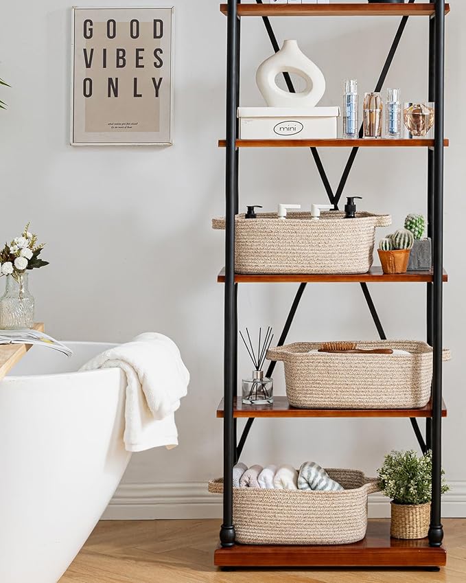 KALLAX Small Woven Basket, 14 x 10 x 5.6 Inches, Small Storage Baskets for Organizing, Gift Baskets Empty, Cute Rope Shelf Closet Storage Bins for Shelves, Dog Toy Basket, Mixed Brown