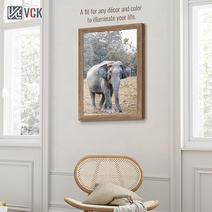 VCK 14x22 Picture Frame 5 Pack - Brown Walnut, Natural Textured Solid Wood Frame, Wall Gallery Frame