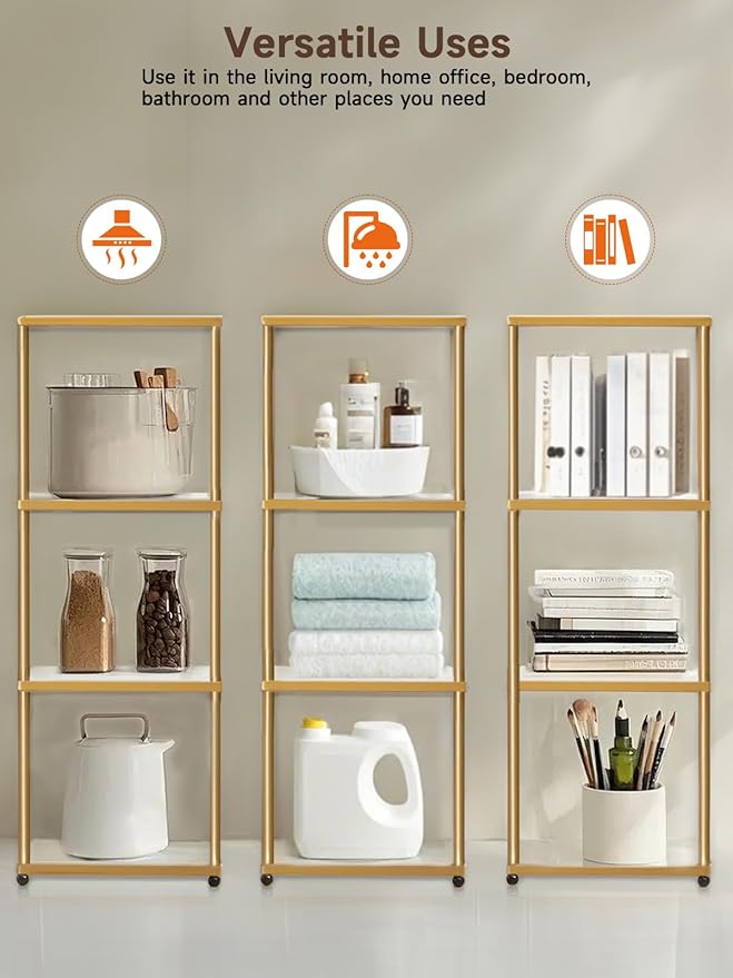 MANBUR Display Shelf with Dimmable LED Floor Lamp, Display Cabinet with Glass Bookcase, Home Decor, Bedroom Decor, Bookshelf with Light, Open Book Shelf with 4-Tier Shelf for Living Room Decor Gold
