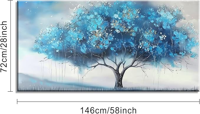 Blue Tree and White Petals Flowers Plants Wall Art Decor Artwork for Bedroom (30x60 Inches)